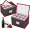 VERONLY Lot de 2 boîtes de rangement pour verres à pied avec séparateurs - Peut contenir 12 verres à vin ou verres en cristal, 2 poignées et fenêtre à étiquette (noir et bordeaux)
