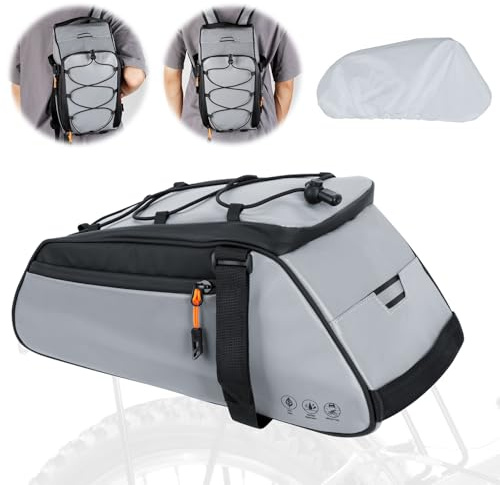 JABNOW Borsa da bicicletta 3 in 1 per portapacchi, impermeabile, 10 l, riflettente, multifunzione, con protezione antipioggia, per interni ed esterni, colore: argento