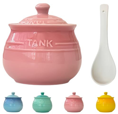 Dowbom Sucrier avec couvercle et cuillère - Pot à sucre coloré - Pot à sucre - Pot à sucre - 600 ml - Rose