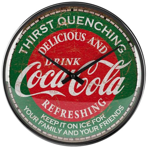 Nostalgic-Art Orologio da muro retrò, Ø 31 cm, Coca-Cola – Thirst Quenching Green – Idee regalo, Official License Product (OLP), decorazione per la cucina grande, design vintage
