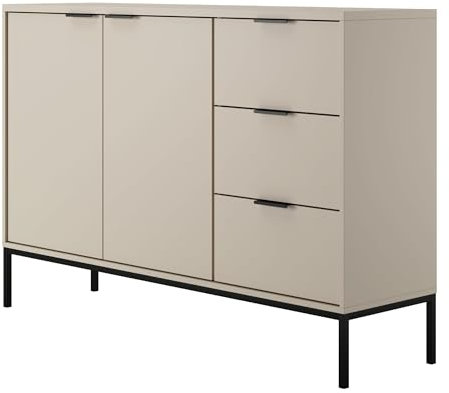 Home Collective Kommode mit 3 Schubladen und 2 Schränken, modernes Sideboard, Stahlrahmen Kaschmir/Schwarz