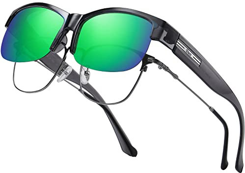 DUCO Herren und Damen Sonnenbrillen Polarisiert Unisex Brille Überbrille für Brillenträger Fit over Polbrille 8960 (Transparent Grau Rahmen Revo Grün Linse)