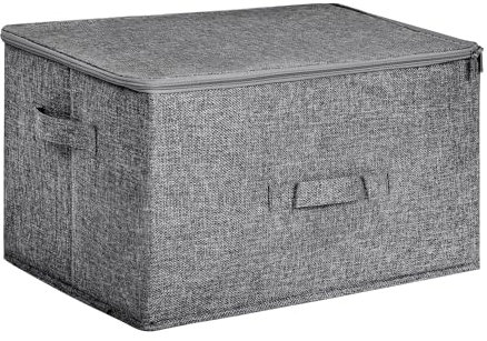 Caja de almacenamiento plegable Grande 40L de tela con tapa y asas | Organizador de tela resistente para ropa, juguetes o mantas | Cesto grande de almacenaje para armario, dormitorio o salón