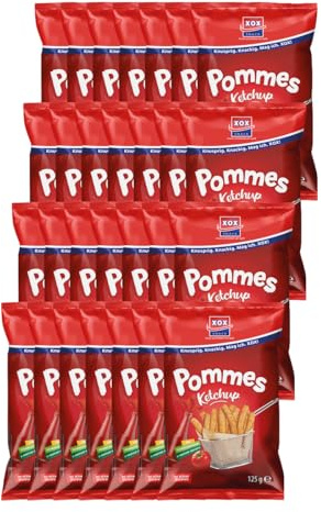 XOX Pommes Snack mit Ketchup Geschmack knusprig tomatig 25g 24er Pack