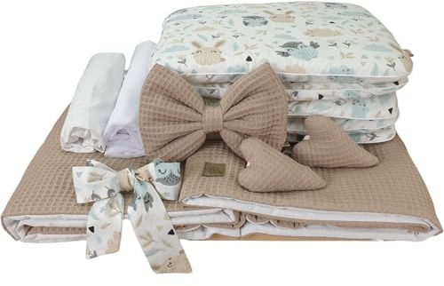 WIKLINOPOL IRENEUSZ ZYGMUNT WICKER WOOD BABY 2000 EU Bettwäsche-Set 5-TLG. für Babys- & Kinder, Waffelstoff Bettwäsche für Kinderbetten, Bettbezug mit Bettlacken, viele Farben (Kaninchen und Eule)