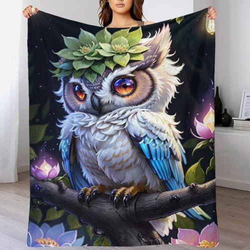 WXMMoney Decke mit Eulenmotiv und Tiermotiv, 3D-Bedruckte Fleece-Überwurfdecke für Kinder, Teenager und Erwachsene, weiche, Flauschige Kuscheldecke für Urlaub, Bett, Couch, 100 x 130 cm