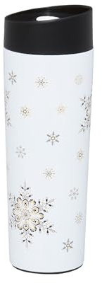 AMBITION Thermobecher Winter Motiv 340 ml Art Deco Stars Isolierbecher auslaufsicher Schneeflocken groß