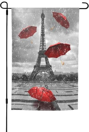 Tower With Red Umbrella Stylish 12x18in Garden Flag - Flag For Yard And Garden Decoration