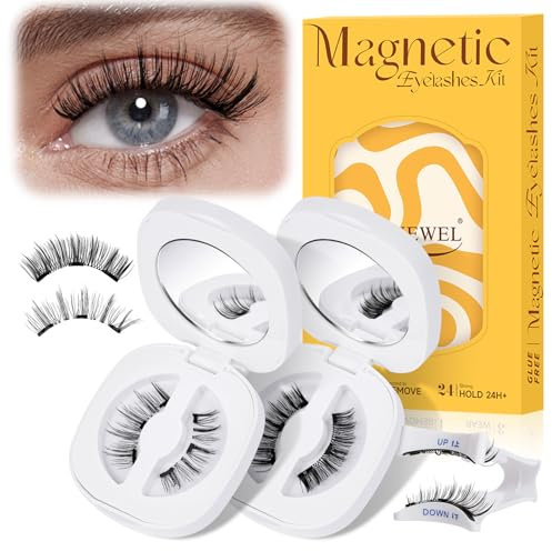 QUEWEL Magnetic-Eyelashes Natural Look, Reusable Magnetic -Lashes with Applicator, No Glue Needed without EyelinerEasy to Wear and Remove(GDCX style C+F)