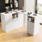 SogesHome Mesa de bar giratoria 360°, mesa de comedor, isla de almacenamiento multifuncional con 9 compartimentos de almacenamiento, cajón y 4 puertas, 198,5 x 30 x 75 cm