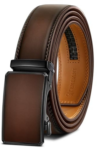 KEMISANT Gürtel Herren, Ledergürtel Ratsche Automatikschließe für Herren Business Anzug,35mm Breit Gürtel,Größe Angepasst(Dunkelbraun,115cm/32-38 taille verstellbar)