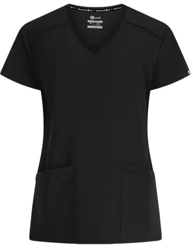 B-well Julia Kasacks Damen Pflege Altenpflege Kasack Berufskleidung Kurzarm V-Ausschnitt Anti-Falten Elasthan (DE/NL/SE/PL, Alphanumerisch, L, Regular, Schwarz)