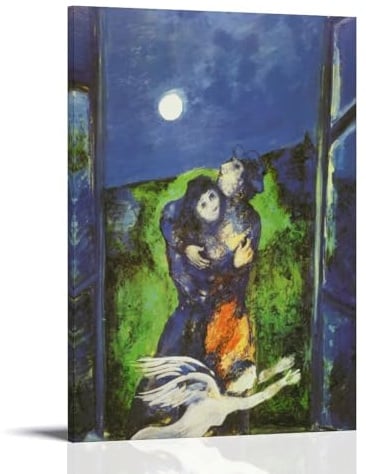 HAJIDEMA Marc Chagall Kunstposter Lovers In The Moonlight, Leinwand-Kunstdruck und Wandkunst, Bilddruck, moderne Familienschlafzimmer-Dekoration, 40 x 60 cm