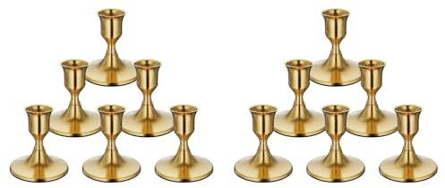 Kznifmk 12PCS Brass Gold Taper Candle Holders, Vintage Metal Candlestick Holders for Dinner Room Table Centerpiece or Mantel