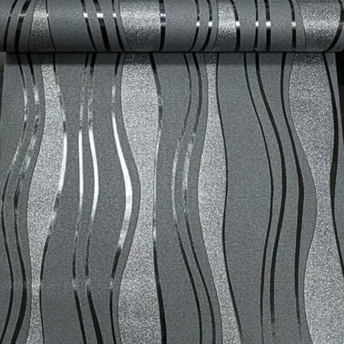 Grey Black Charcoal Waves Wallpaper - Glitter Shiny Modern Vertical - Abstract Feature Wall - Paste The Wall Vinyl