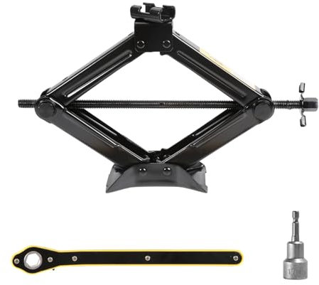 2 Ton Heavy-Duty Scissor Jack Car Lift - Labour-Saving Ratchet Handle & Electric Drill Compatible, Thickened Steel Plate Construction for Cars/SUVs/MPVs, Emergency Car Jack Kit with Lifting Wrench