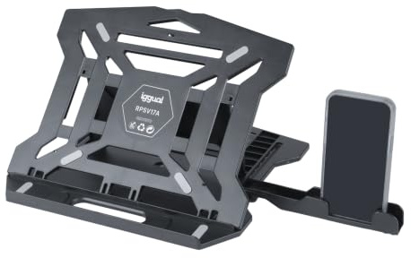 iggual Laptop-Ständer bis 43,2 cm (17 Zoll), mit 8 Neigungswinkeln, ergonomisch, faltbar, mit Handyhalterung und Rutschfester Unterlage für Tisch und Büro (RPSV17A)