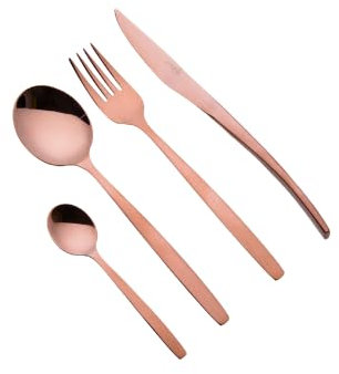 NUOVA HSSC Set Posate Sull 16 Pezzi in Acciaio Inox con 4 Coltelli Forgiati, Forchette, Cucchiai e Cucchiaini, Impugnatura Ergonomica, Lavabili in Lavastoviglie, Colore Bronzo