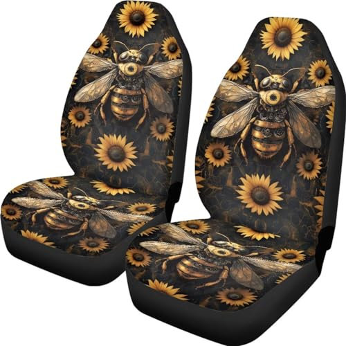 ZIATUBLES Autositzbezug mit Sonnenblumen-Motiv, atmungsaktiv, weich, 2 Stück, für Vordersitze, rutschfest, hohe Rückenlehne, passend für die meisten Van-Limousinen