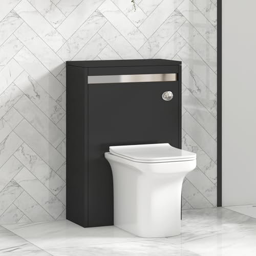 Orion 500mm Jet Black Bathroom Back to Wall WC Unit with Crosby BTW Rimless Toilet Pan + Soft Close Seat & Concealed Cistern