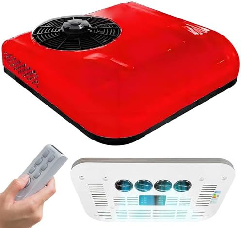 levigationlu Aire Acondicionado De Corriente Continua De 12V/24V, Aire Acondicionado De Techo Ultrafino para Minivans, Vehículos Todoterreno, Camionetas, Autocaravanas, Camiones,Red-12V