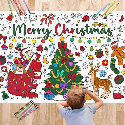AUGSUN Ausmaltischdecke Weihnachten, Weihnachtstischdecke Kinder 183 x 80 cm Kinder Weihnachten Ausmaltischdecke Weihnachten Tischdecke zum Ausmalen für Party Familienfeiern Dekoration