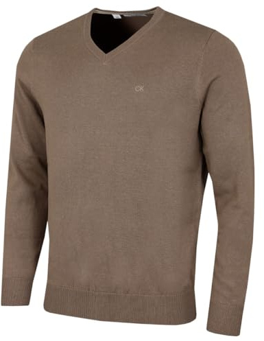Calvin Klein Mens V-Neck Soft Cotton Sweater - Mink - L