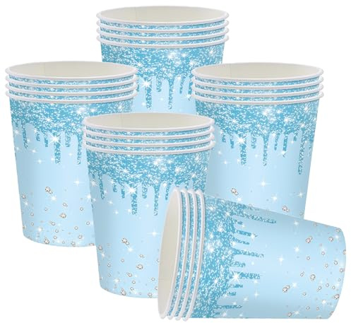 ATBEAMEN 20Pcs Blue Paper Cups 9oz,Diamond 250ml Drinking Cups Disposable Party Paper Cup Sparkling Blue Cup for DIY Birthday Christmas,Picnic,Baby Shower Wedding Party Cups Supplies