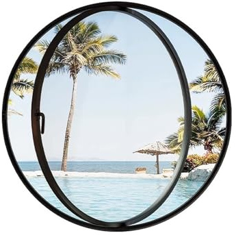 360° Drehbares Rundes Temperiertes Glaszeltfenster 40 50 60 70 80 100cm Fenster aus gehärtetemGlas zur Wandtion mit Griff isoliertes Schuppenfenster Runde Öffnung(Black,Transparent glass,100cm)