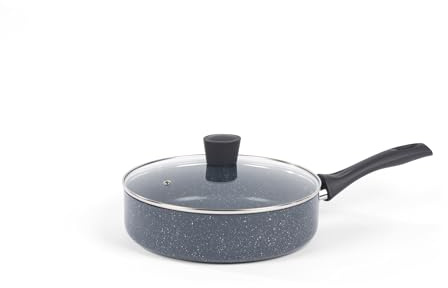 Russell Hobbs Nightfall Stone Sauté Pan 26 Cm, Nonstick, Induction | Aluminium Construction, Tempered Glass Lid, Steam Vent, Stay Cool Handle, Blue Finish, PFOA Free Coating, Easy Clean