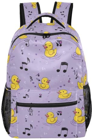 Kcldeci Rucksack für Jungen und Mädchen, Gummiente, Musiknoten, Kinder, Schule, Büchertasche, lässiger Tagesrucksack für Grundschule, S-M, Badeente Musiknoten, S, Tagesrucksack