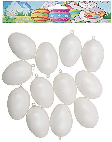 Idena 734581 - Kunststoffeier, 12er Pack, Größe 6 cm, Weiß, Eier, Ostern, Basteln, Dekoration, Osterei, Osterhase, Nest