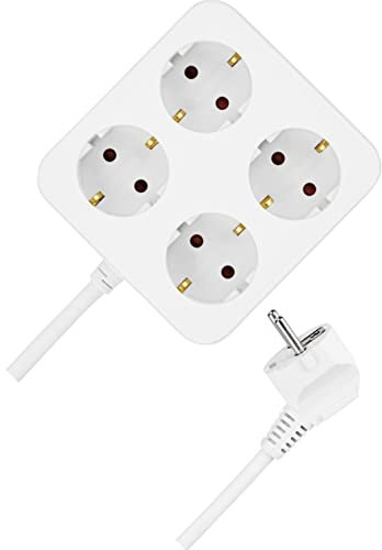 REV POWERQUAD Steckerleiste, Mehrfachsteckdosenleiste, 4-Fach, 1,4m, 3500W, Weiss