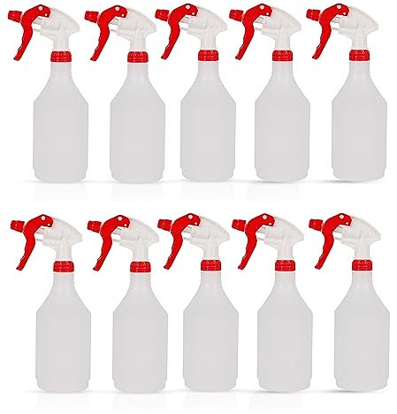 DCS Pack of 10 Plastic Water Spray Bottles for Cleaning 750ml – Hand Trigger Empty Spray Bottles for Gardening and Home Cleaning – Heavy duty Industrial Refillable Mist Spray Bottle (Red)
