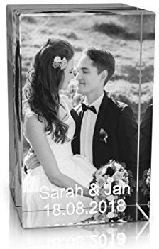 VIP-LASER 2D Gravur Glas Kristall Quader im Hochformat mit dem Foto Deiner Hochzeit/Hochzeitsfoto. Dein Wunschfoto für die Ewigkeit Mitten in Glas! Groesse L = 60x40x40mm