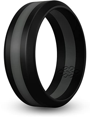 Knot Theory Silikon Hochzeitsring/Ehering für Männer und Frauen in Grauer Streifen Größe 7 8mm Ringbreite - Ideal für Reisen, Arbeit, Übungen