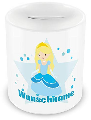 Samunshi® Kinder Spardose mit Namen und Winter Prinzessin als Motiv für Kinder - Jungen und Mädchen Sparschwein weiß