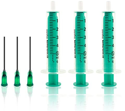 3 Stück Spritzen-Set 5ml mit stumpfer Nadel. Einwegspritzen, Dosierspritze aus Plastik. Ideal für feine Dosierungen, Hobby, Handwerk, Haustiere. Zur Präzisionsanwendung von Flüssigkeiten.