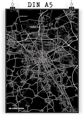 Mr. & Mrs. Panda Poster Hannover DIN A5 - Geschenk, Dorf, Bild, Stadt Dorf Karte Landkarte Map Stadtplan, Stadt, Kunstdruck, Handgemaltes Poster,