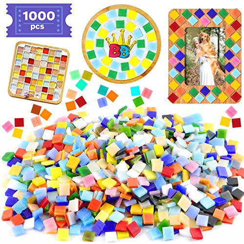 Csdtylh 1000 Stück Mosaikfliesen, Glas-Mosaikfliesen zum Basteln, Bulk, gebeizte Mosaikglasstücke, Mosaikzubehör für Heimdekoration, Kunsthandwerk, DIY-Projekte, blickdicht (quadratisch)