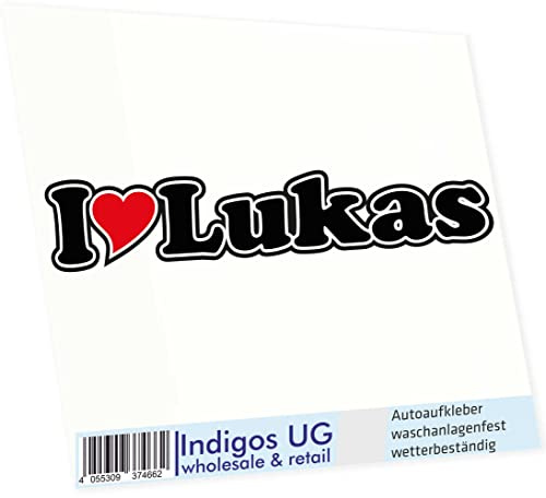 INDIGOS UG Auto Aufkleber I Love Lukas 15 cm - Autoaufkleber - KFZ Sticker selbstklebend - für Motorrad, Fenster oder Heckscheibe - wetterfest & UV-beständig Sticker mit Namen von Mann Frau Kind
