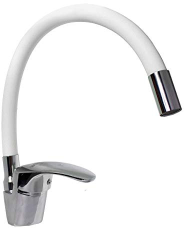 Vetrineinrete® Miscelatore da lavello canna alta flessibile ricoperta in silicone vari colori rubinetto orientabile da cucina mobile monocomando 69368 (Bianco) G65