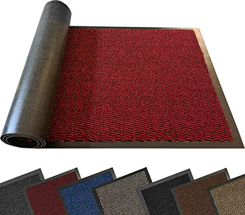 TrendMakers LARGE WINE RED/BLACK DOOR MAT DIRT TRAPPER NON SLIP WELCOME ENTRANCE INDOOR/OUTDOOR RUBBER BACKED DOORMAT RUNNER BARRIER MATS RUG PVC EDGED KITCHEN FLOOR MAT 120X180CM (4ft x 6ft)