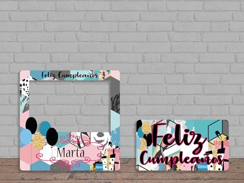 Oedim Photocall + Cartel Feliz Cumpleaños Personalizado, 100x100cm, 66x36cm, Eventos o Celebraciones puntuales, Ventana Troquelada, Photocall Divertido