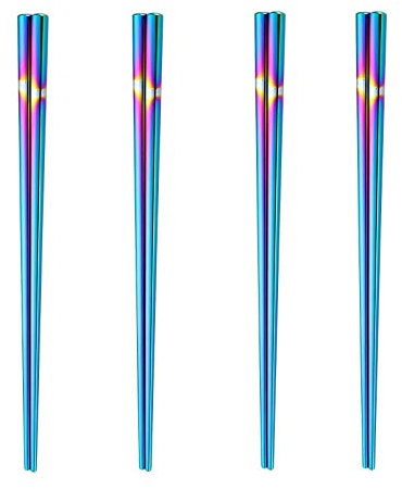 Choary Rainbow Bacchette in acciaio inox, riutilizzabili tradizionali bacchette cinesi quadrati in metallo per cibo in stile cinese e Janpanese (4 paia).