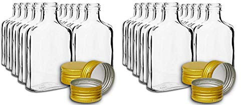 DIAH DO IT AT HOME Lot de 24 flasques de poche de 100 ml avec bouchons à vis dorés pour vin, whisky ou spiritueux