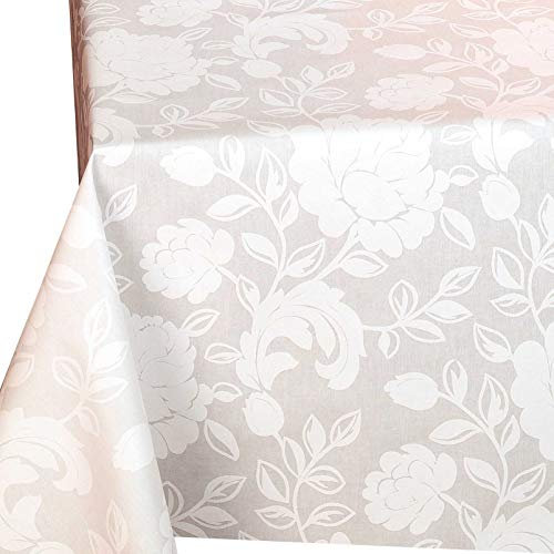 100% Baumwolle Meterware Tischdecke Stofftischdecke Breite und Länge wählbar Damast Rose Weiß 160 x 200 cm Eckig Lotus Effekt