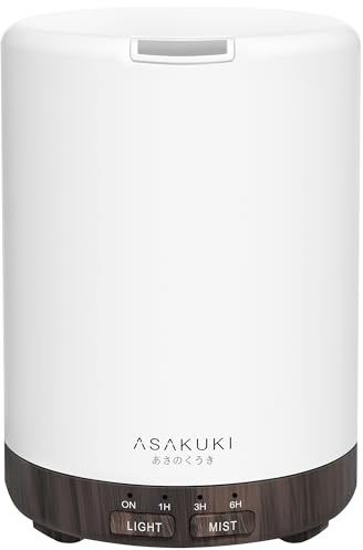 ASAKUKI 300ml Essential Oil Diffuser, 5-in-1 Silent Premium Humidifier, Natural Fragrance Aroma Diffuser, with 7 Color Changing LED Lights and Auto Shut-Off Safety Switch