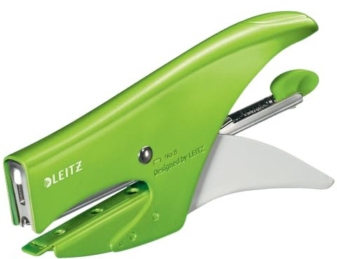 Leitz Cucitrice a Pinza, Capacità 15 fogli, Design Ergonomico in Metallo, Include Punti, Gamma WOW, Verde