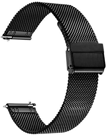 XIRUVE Uhrenarmband Edelstahl Mesh Schnellverschluss Ersatzband für Damen Herren 12-24mm (16mm, Schwarz)